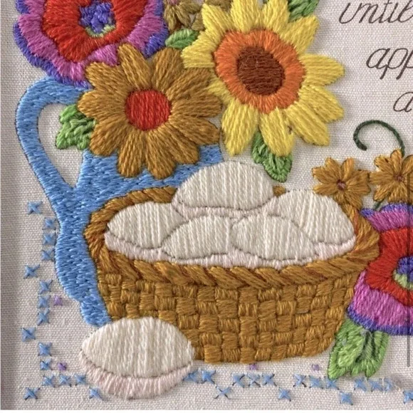 Vintage Handmade Love’s A Cookin’  Recipe Framed Embroidery Art - Picture 4 of 10